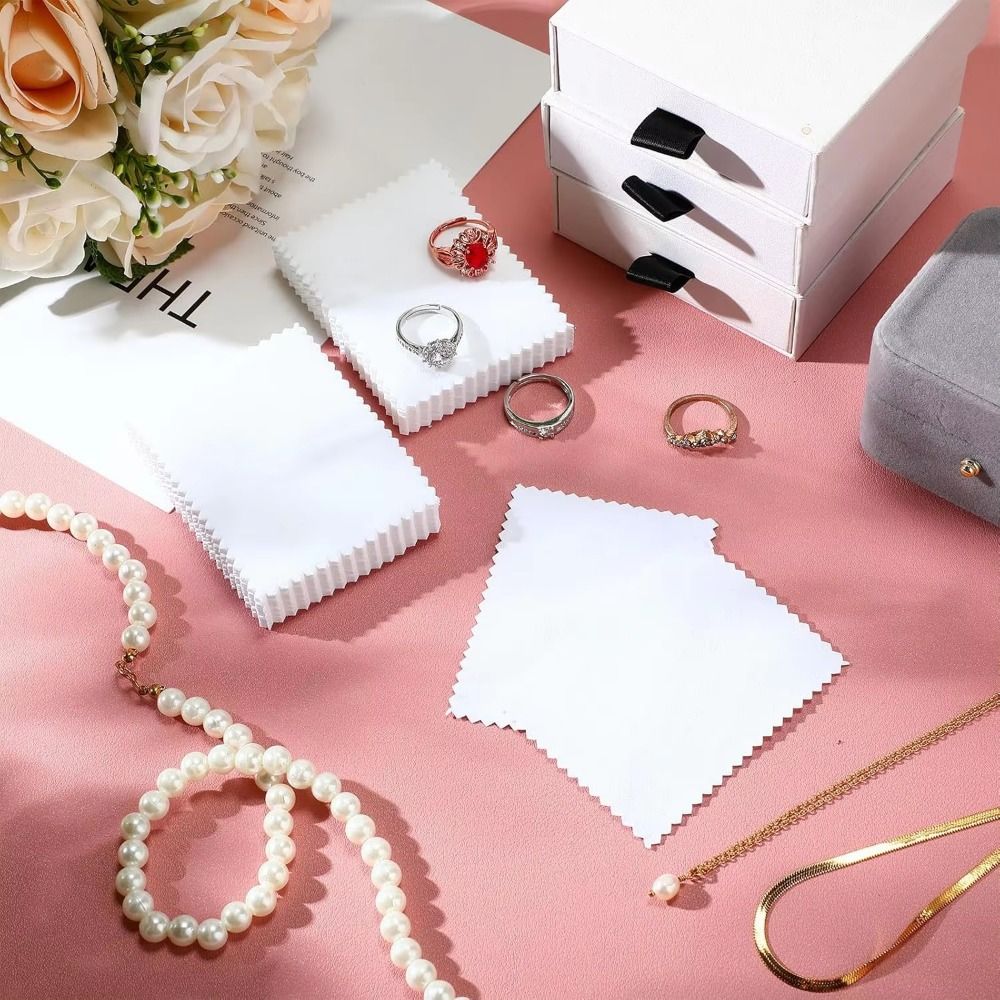 50Pcs 8x8cm Jewelry Cleaning Cloth Reusable Cleaning Polishing Cloth Anti-Tarnish Tool