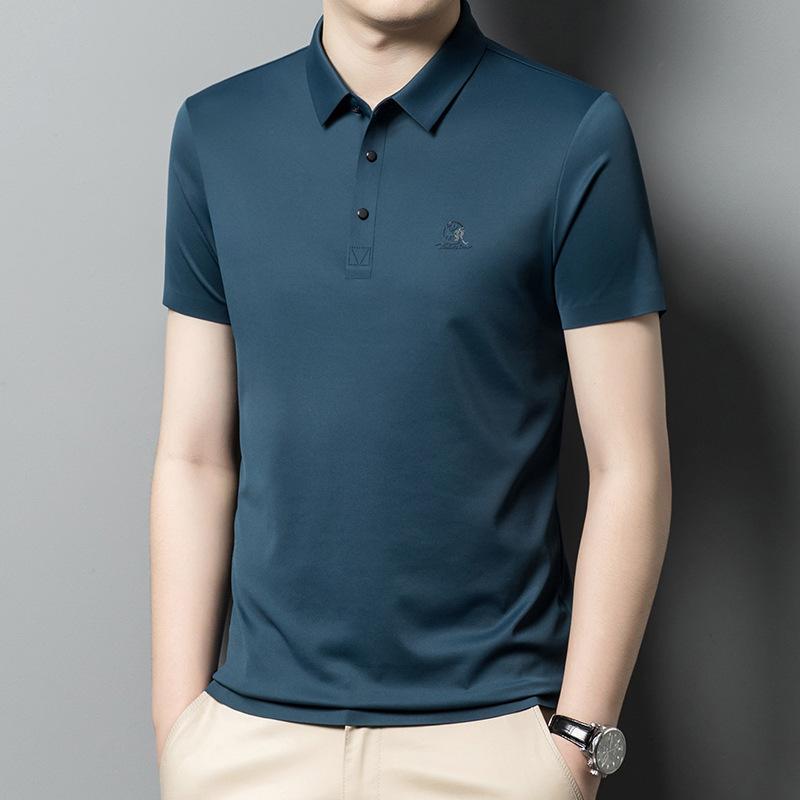 

Мужская футболка с короткими рукавами, повседневная рубашка поло с тонкими лацканами, летняя, новая, для мужчин среднего возраста, бесшовный однотонный топ XL