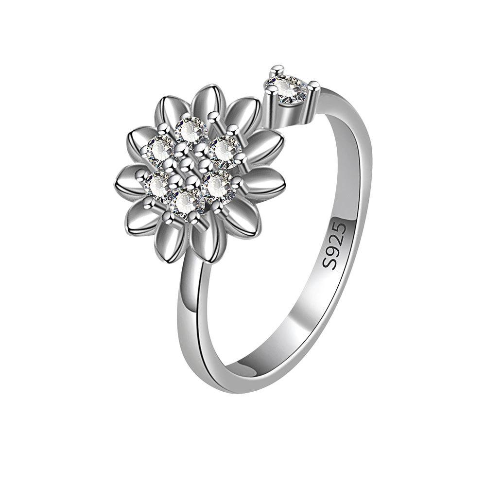 Sunflower Rotating Open Ring For Women Minimalist Daisy Design Adjustable Finger Band Fashion Jewelry Accessory