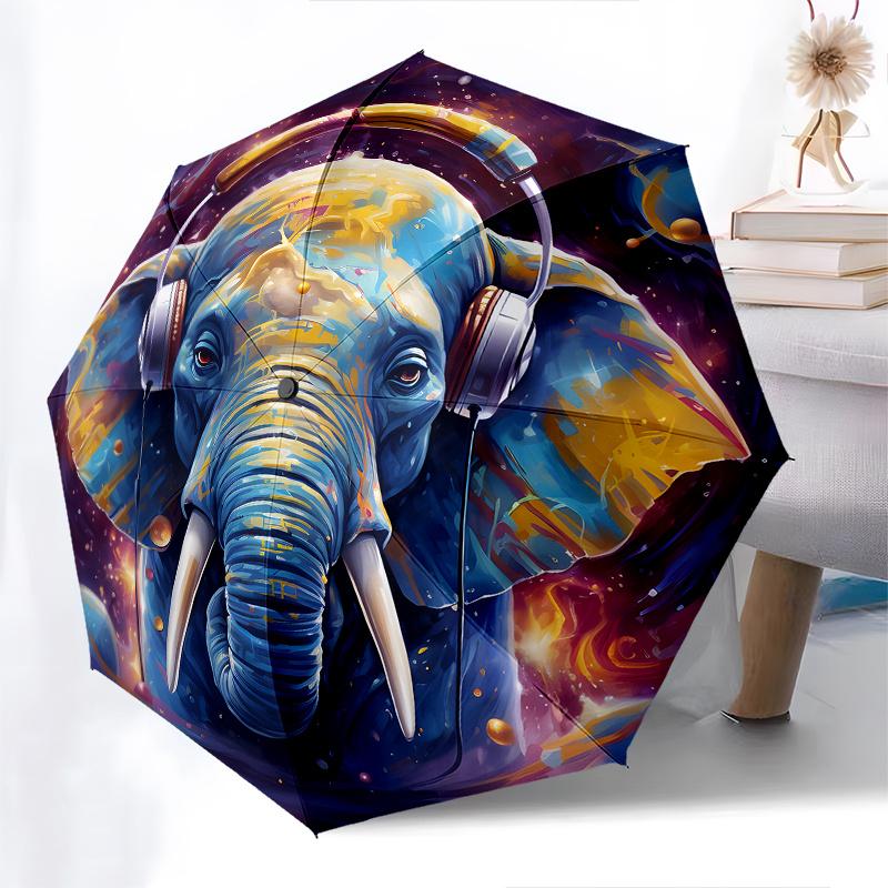 Elephant Automatic Folding Umbrella 8 Ribs Lightweight Design, Durable Iron Frame, Small and Portable, Ideal for Birthday or Christmas Gif