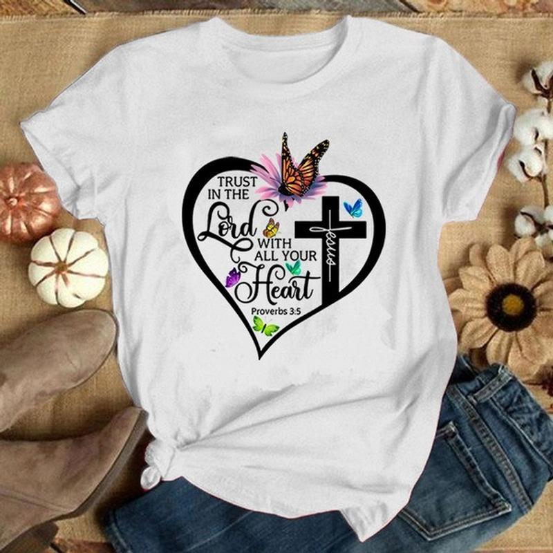 Lord with Your Heart Print Women T Shirt Short Sleeve O Neck Loose Women Tshirt Ladies Tee Shirt Tops Clothes Camisetas Mujer