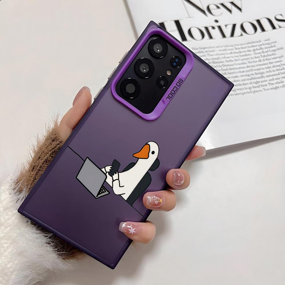 Cute Cartoon Duck Phone Case For Samsung Galaxy S25 Edge S24 S23 S22 S21 S20 Ultra Funda Silicone Silver Cover