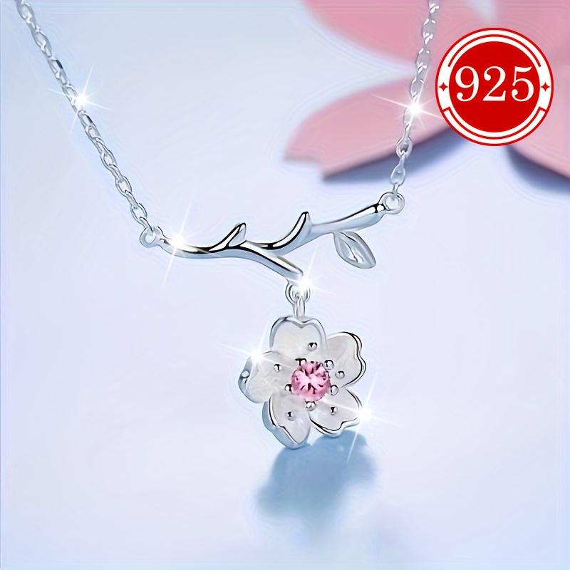925 Silver Hypoallergenic Necklace 1 Piece Women's Cherry Blossom Necklace Exquisite High-end Clavicle Chain