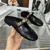 2025 Summer Muller Shoes Half Slippers Women's Metal Outer Wear Imitation Leather Lazy Button Bag Head Thick Heel Cool Slippers