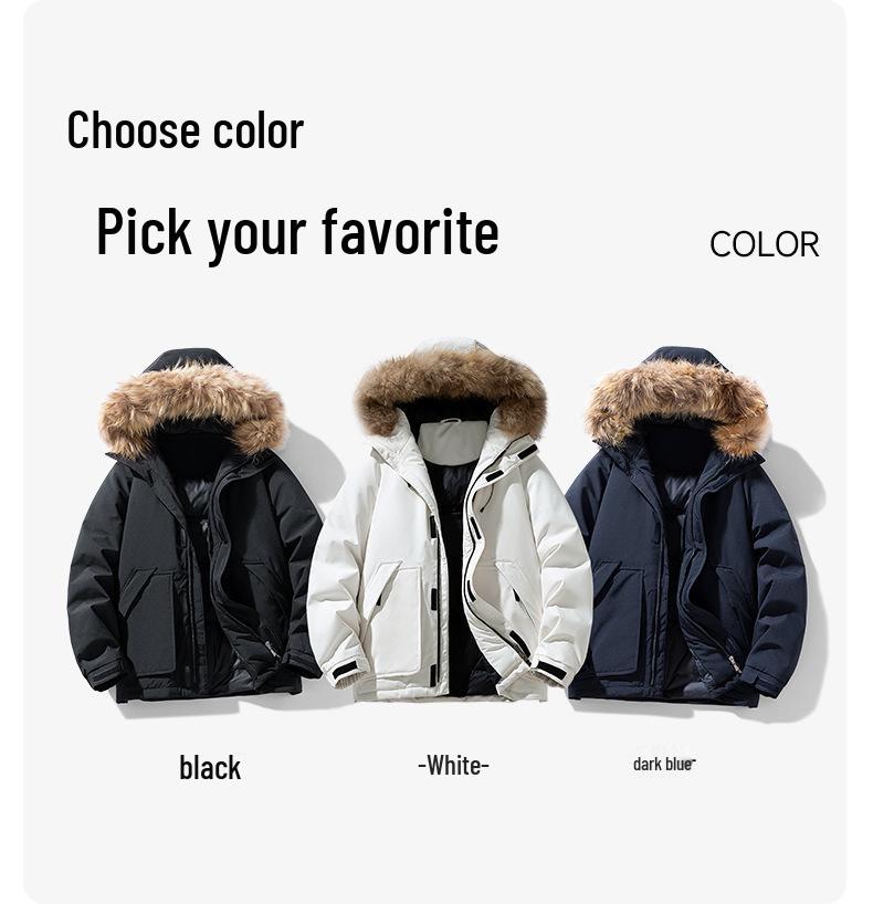 Cross2025 Men's Winter Down Jacket: Multi-Pocket, Detachable Fur Collar, 90% White Duck for Outdoor and Mountaineering.