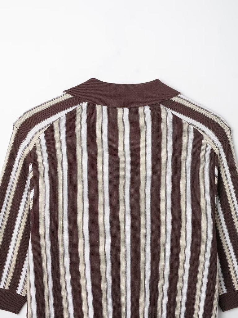 2025 Summer European & American Striped Knit Polo Jacket
