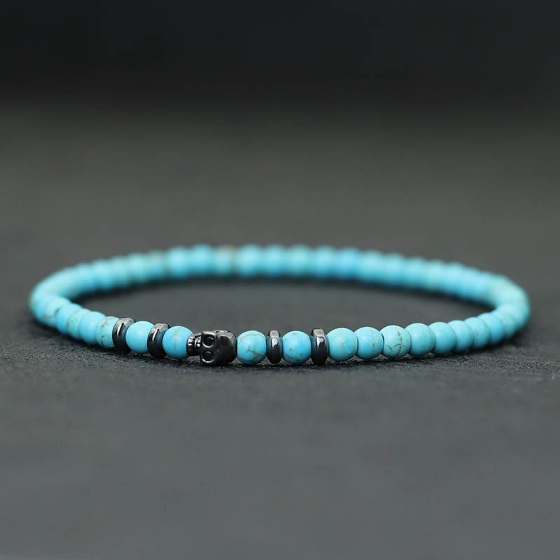 New Gothic Skull Bracelet For Men 4mm Stone Braclet Natural Tiger Eyes Volcanic Rock Braslet Seed Beads Brazalete Pulsera Homme