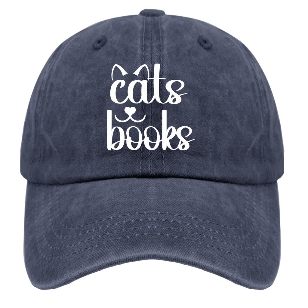 Katzen Bücher Kappe Buch Katze Kopf Vintage Gewaschen Baseballkappen Verstellbar Papa Hut Verrückt Lustig