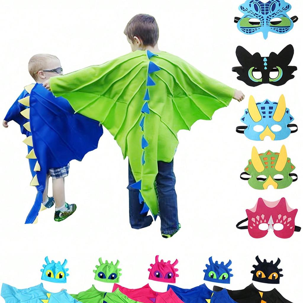Christmas/Halloween Party Costume Cloak, Hat, Mask Dinosaur Element, Children Festival Performance Shawl Outfit, Holiday Party Cosplay Costume
