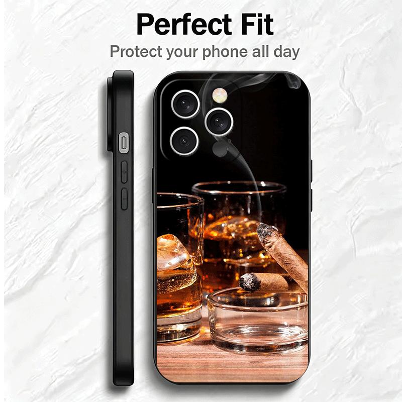 Cigar Whiskey Ice Drink Soft Phone Case for iPhone 16 16E 17 Air 15 Pro Max 14 Plus 13 Mini 11 12 7 Black Cover Back Shell