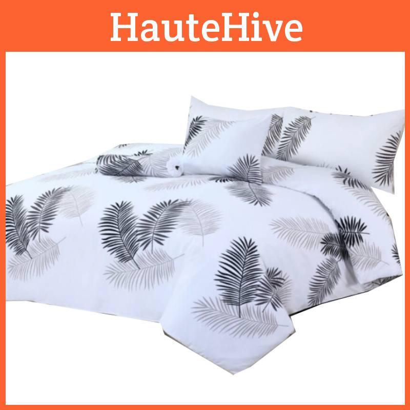 Leaf Design Print Duvet Cover Pillowcase Bedding 3 Piece Set Daily Use Bedroom