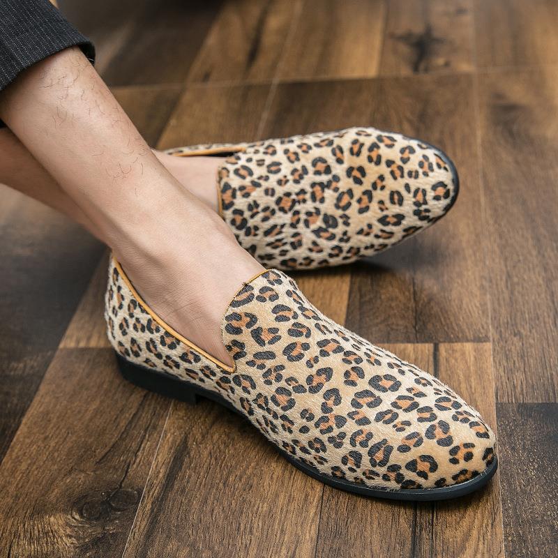 Large size men's leopard print small leather shoes 2025 new British trend foot loafers foreign trade casual men's shoes
