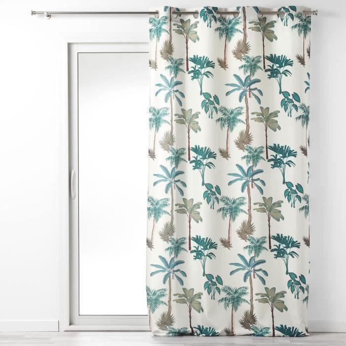 Rideau tamisant - Banany - 140x260 cm - Œillets métal - Blanc - Motifs variés - Lavable
