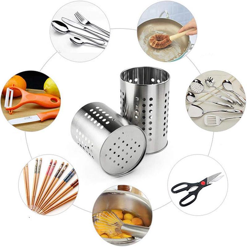 2Pcs Stainless Steel Cutlery Holder Kitchen Utensil Organizer Cooking Utensil Holder Countertop Organizer Cutlery Storage Rack