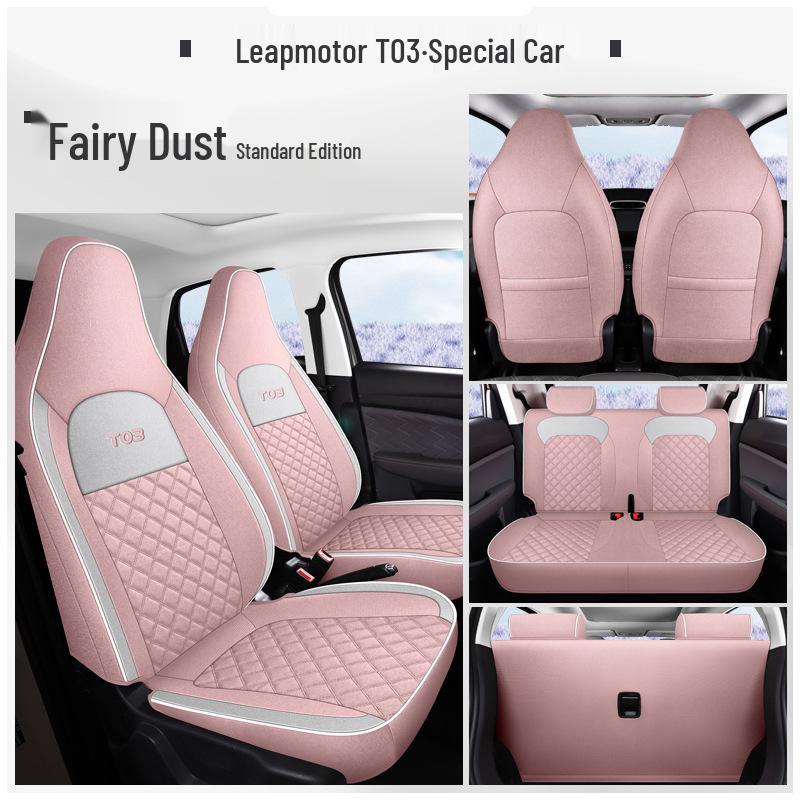 Leapmotor T03 Universal Cartoon Linen Car Seat Cover Set, Full Surround, Four Seasons.