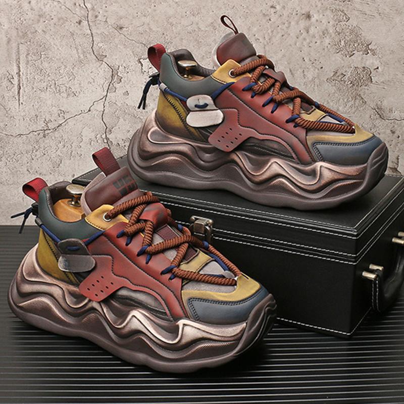 Fashion New Fashion Designer Men's Retro Mixed Colors Lace Up Platform Causal Shoes Flats Male Walking Sneakers Zapatos Hombre