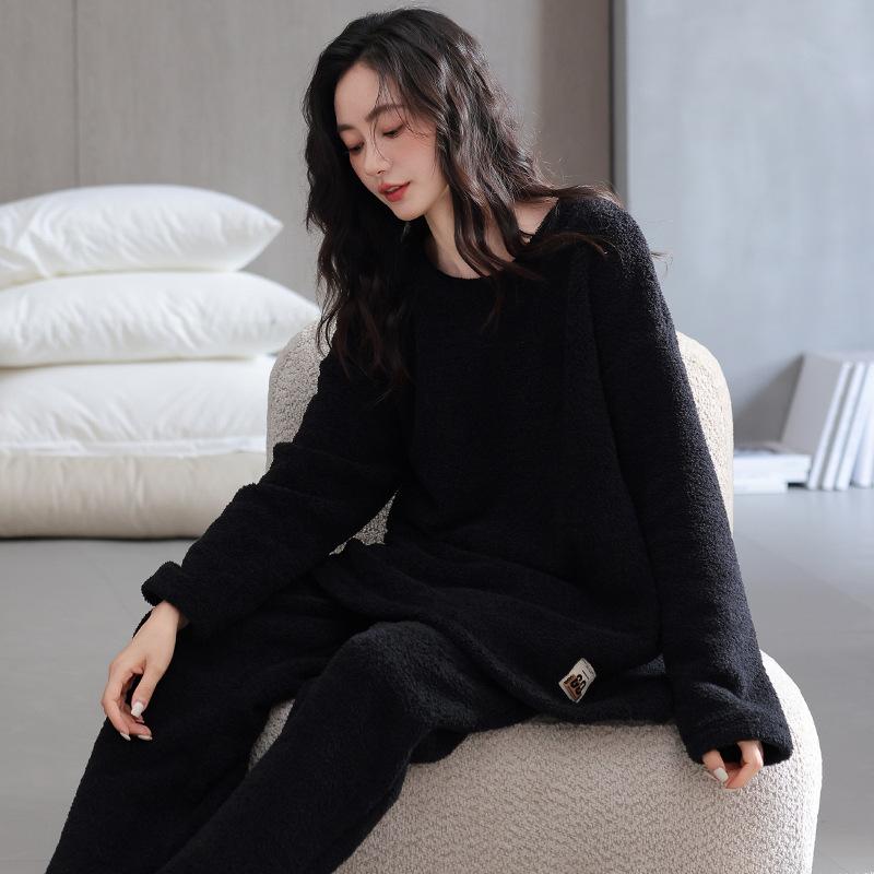 

Half Fleece Pajamas For Women, Thickened Fleece To Keep Warm In Autumn And Winter, Coral Fleece Can Be Worn Outside Loungewear 3XL