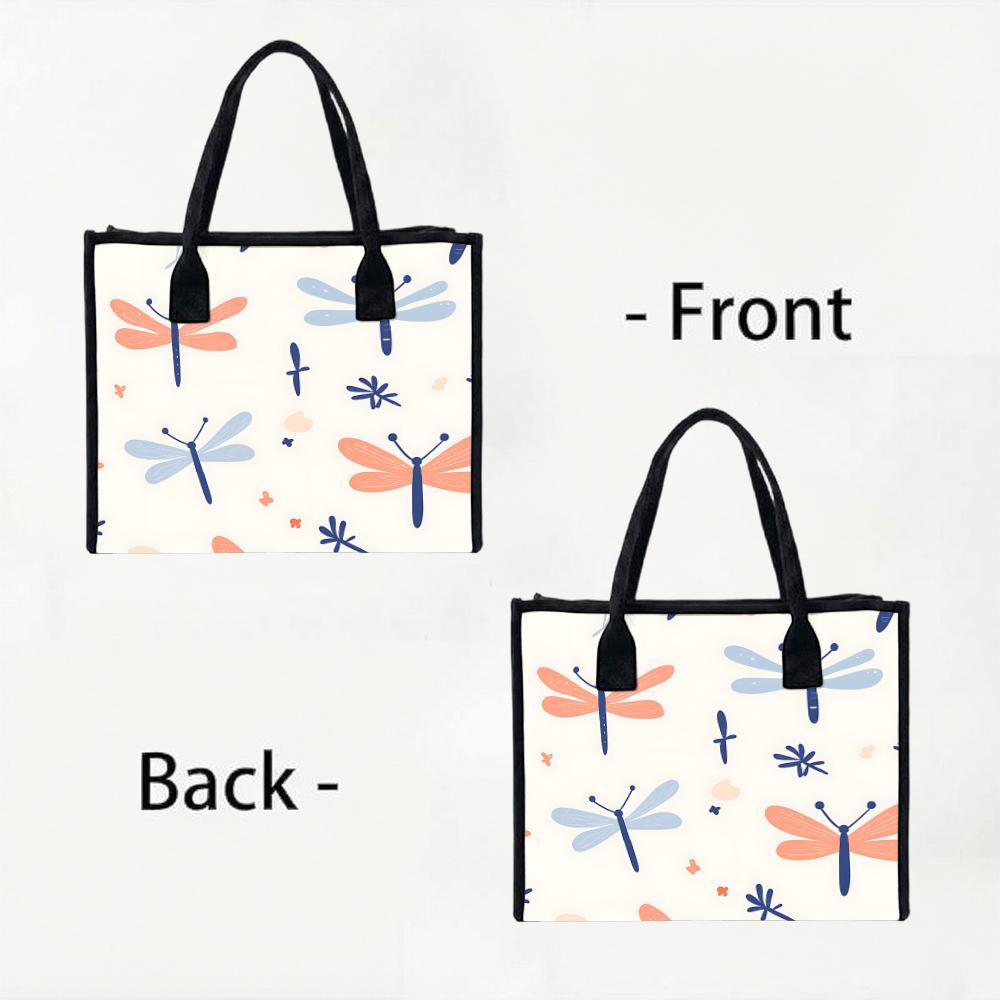 Cute Dragonfly Printed Tote Bag Casual Reusable Daily Shopping Handbag for Women Outdoor Travel Use