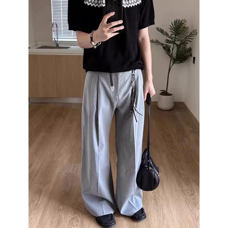 Men's Retro Striped Wide-Leg Summer Pants - Loose, Casual Floor-Length Style