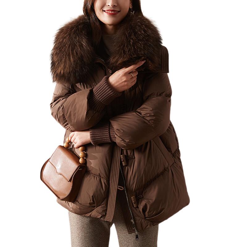 Jianhu Women's Elegant Mid-Aged Winter Down Jacket with Large Fur Collar