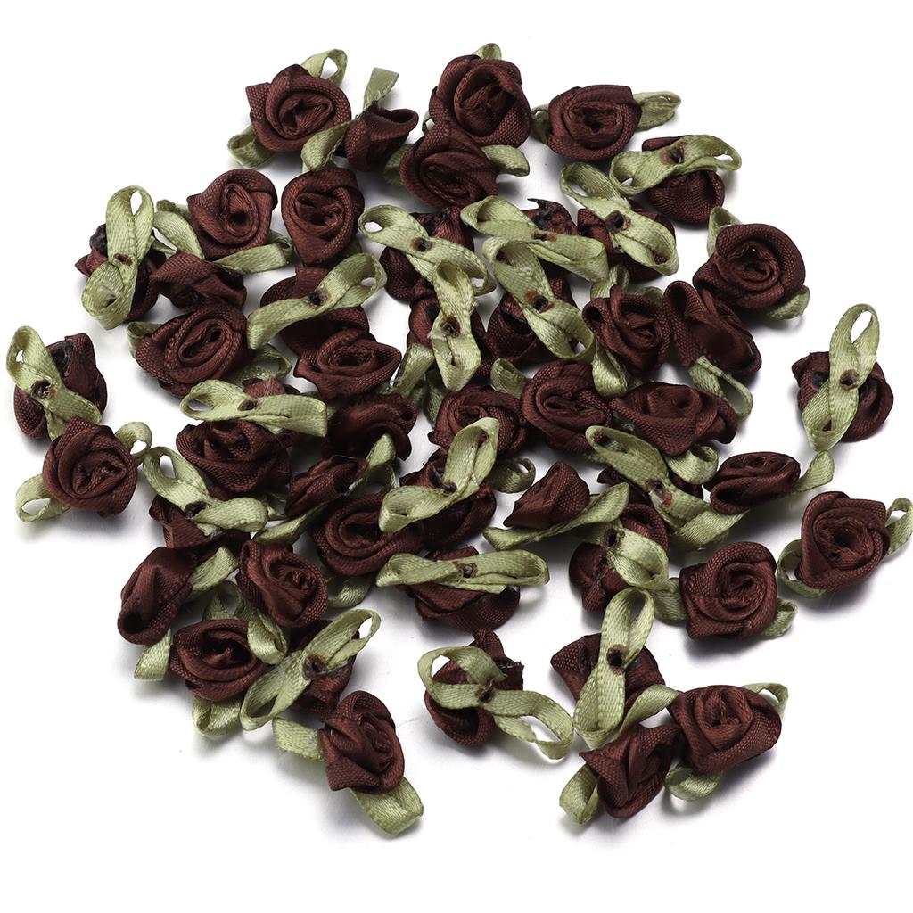 50pcs 1.5x2.5cm Mini Rose Flower Polyester Satin Ribbon Rosettes Fabric Appliques For Wedding Party Clothing Sewing Decoration