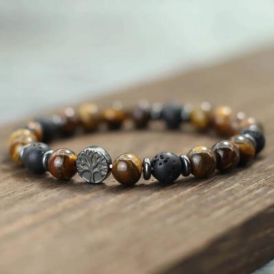 2026 Nouveau Bracelet Homme Fait Main Arbre de Vie Bracelet Œil de Tigre Naturel Pierre de Lave Bracelet à Fil