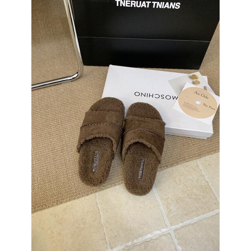 Mao Mao slippers women's fashion outer wear 2025 new retro muffin ugly cute flat-bottomed cotton slippers lazy one-word slippers