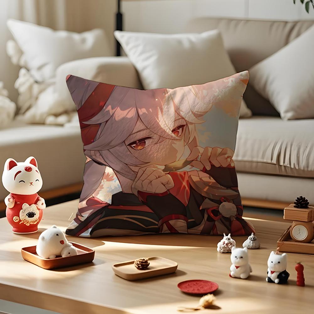 Game Genshin Impact Kazuha Cushion Cover Silky Short Plush Invisible Zipper Dustproof Sofa Pillow Case for Home Decor