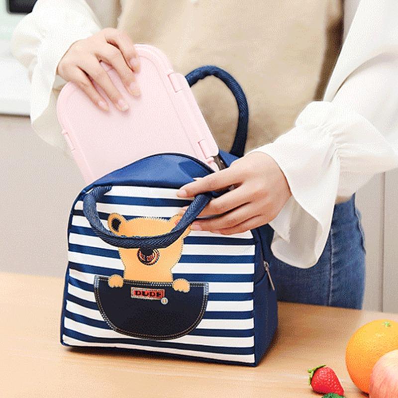 Thermal Lunch Dinner Bag Canvas Kawaii Cartoon Handbag Picnic Travel Breakfast Box School Child Portable Lunch Bag Tote Food Bag