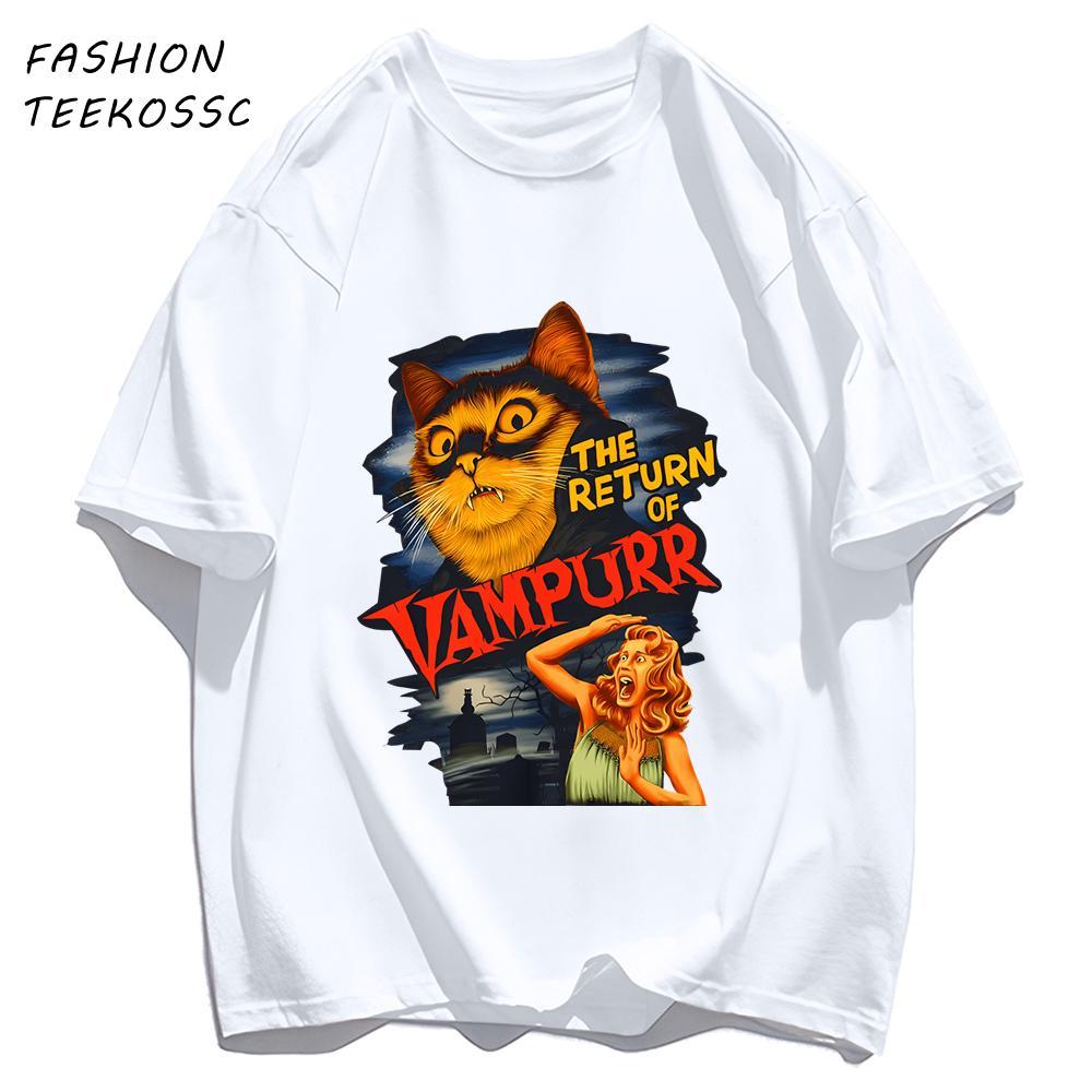 The Return Of Cat Print Men T Shirts AllMatch Soft Short Sleeve Hip Hop Fashion Summer Basics TShirt Unisex Cotton Loose Top