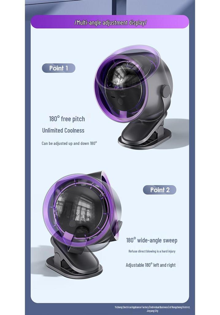 Rechargeable Mini USB Clip-on Desktop Fan with Digital Display for Home, Office, and Dorm.