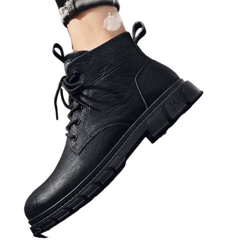 Martin Stiefel neue Herbst High-Top Britischer Stil Mid-Top Lederschuhe Plateau Schwarze Stiefel