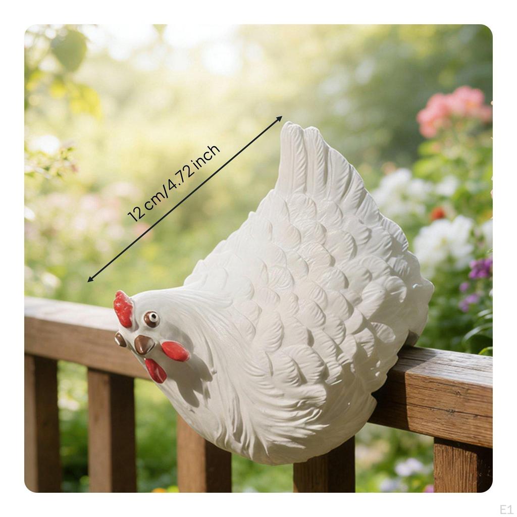Sentado en la valla de pollo Gallina Pintada a mano Adorno de gallina de casa de campo Resistente a la intemperie Divertido Arte para el jardín para