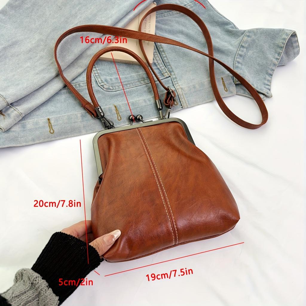 New Women's Vintage Crossbody Bag with Adjustable Shoulder Strap & Kiss Lock Closure Elegant Small Shoulder Bag