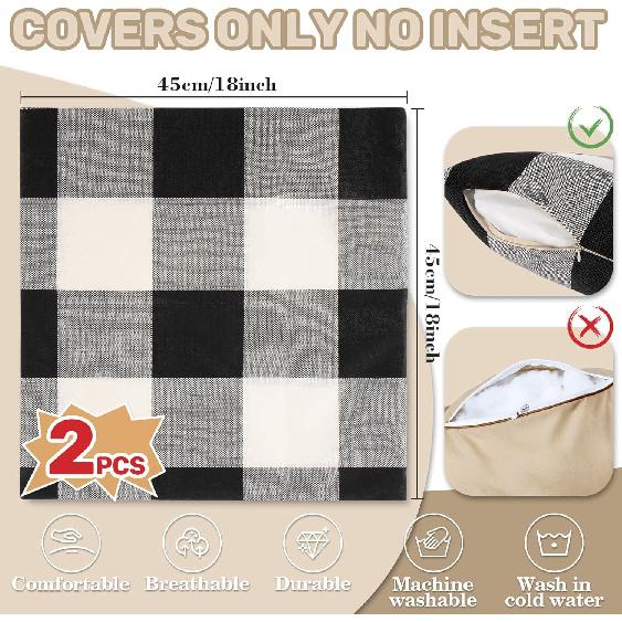 Sukh Kostkovaný povlak na polštář - 2 ks Kostkované povlaky na polštáře Buffalo 18x18 palců Kostkované povlaky na polštáře Buffalo pro domácí a kancelářskou výzdobu, pohovku, lavici nebo