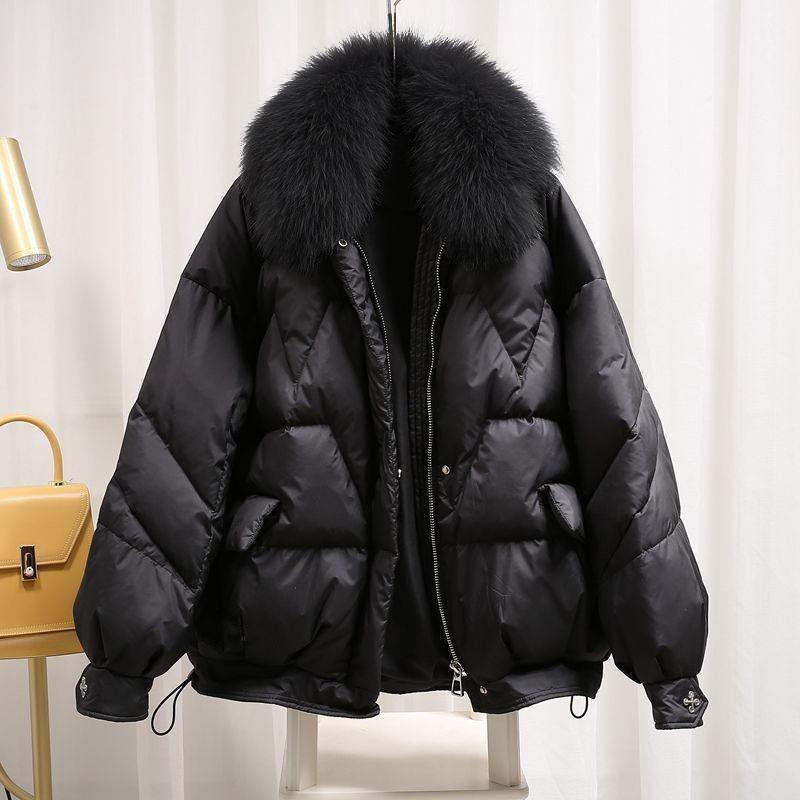 Winter Cotton Coat Hair Collar Loose Glossy Down Cotton Coat Jacket