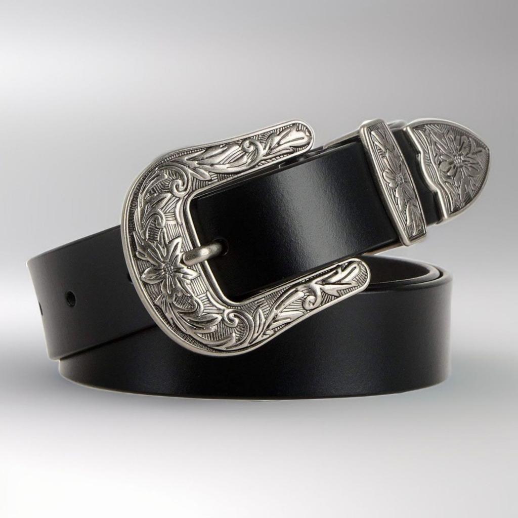 Ladies' Western Denim Retro Three-piece Set, Versatile Genuine Leather Cowhide Coat, Denim Pants, Belt and Leather Strap