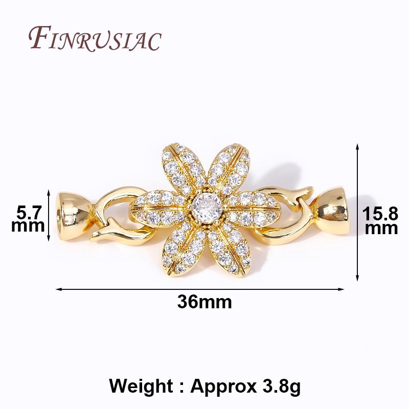 18K Gold Plated Inlay Zircon Flowers Connector Clasps For Pearl Necklace Supplies, Beads Clasps Fastener DIY Jewelry Making
