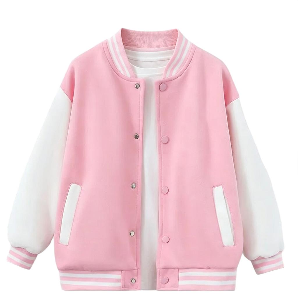 Girls Color Block Baseball Jacket Casual Fashion Outerwear