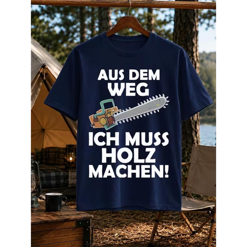 Product Image Unisexs Vintage Printed Tshirt Aus Dem Weg Ich Muss Holz Machen Pattern Slim Fit Short Sleeve Crew Neck Casual Outfit