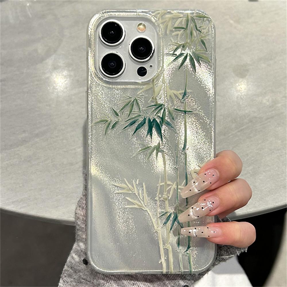 Cute Bamboo Feather Yarn Green New Phone Case For iphone 16 15 14 Pro Max 13 12 11 With Pendant Cover Shockproof Anti-drop Shell