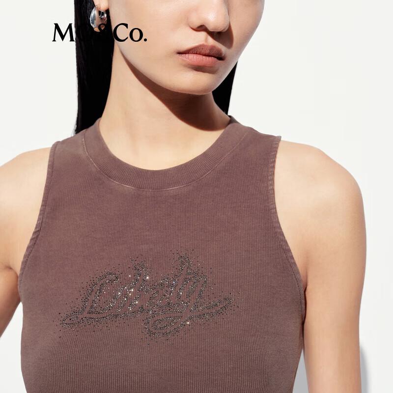 MO&Co. Women's Studded Letter Distressed Slim Fit Tank Top