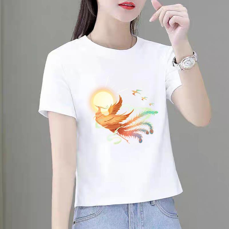 Modal Damen Lässiges Print-T-Shirt Kurzärmelig Harajuku-Stil Grafisches Oberteil Polyesterstoff Mode-Oberteile