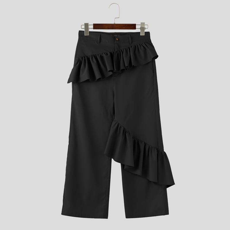 

INCERUN Мужские брюки на молнии с оборками, повседневные, длинные, прямые 5XL чёрный