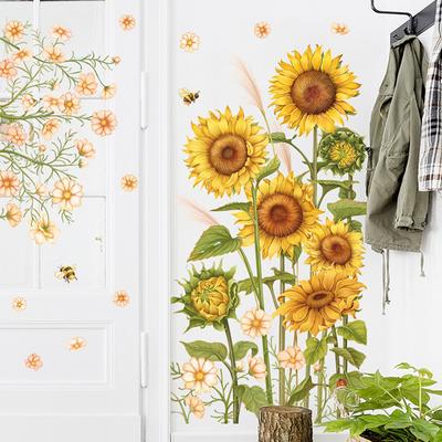 1Pc Large Sunflower Wall Stickers Glass Decoration Posters PVC for Living Room Bedroom Flower Wall Decals Vintage Bathroom Decor