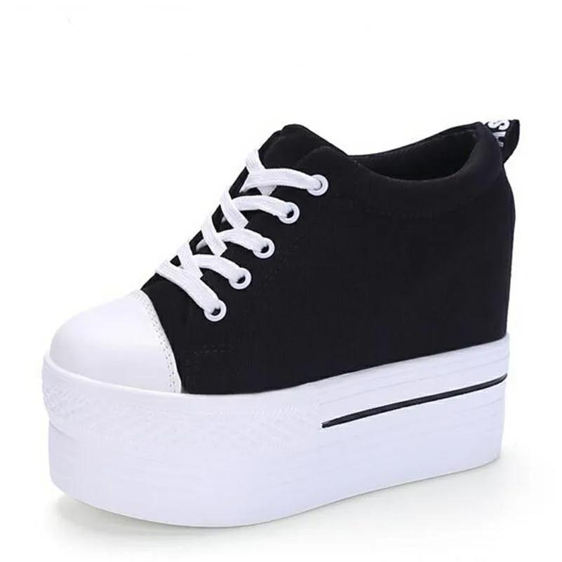 Fashion Wedges Canvas Shoes Woman Platform Vulcanized Shoes Hidden Heel Height Increasing Casual Shoes female chaussure femme