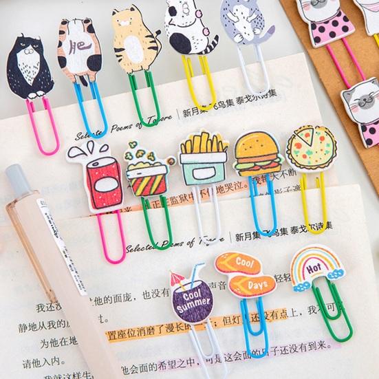 10Pcs Cartoon Wooden Paper Clips Set Cute Cat Food Shape Bookmark for Students Colorful Decorative Stationery for Journal Note