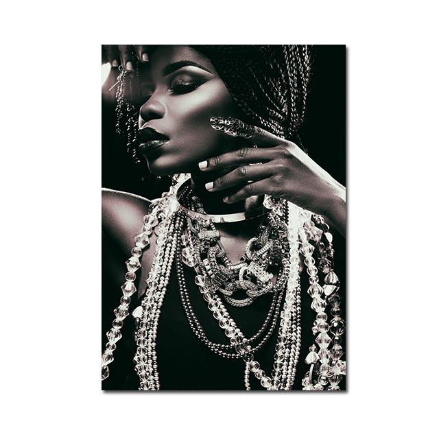 Black Gold Woman Canvas Painting African Women Poster and Prints Scandinavian Wall Art Picture for Home Decor Living Room Mural