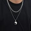 Vnox 2pcs/set 60cm Yin Yang Pendants Necklaces with 50cm Cuban Chain, Stainless Steel Chain Necklace for Men, Retro Jewelry Gift