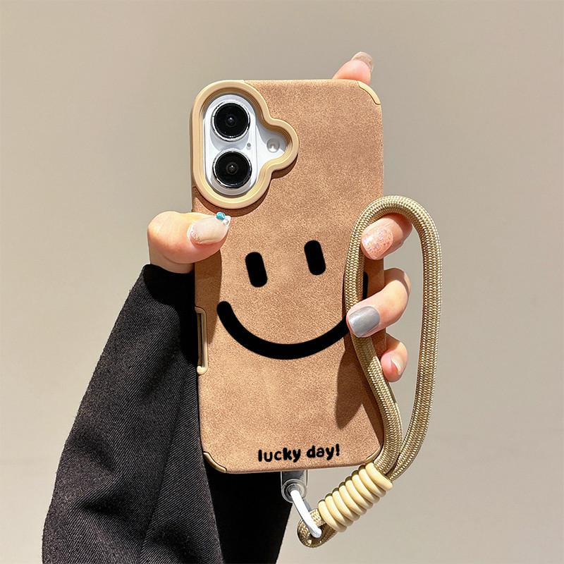 Smile Printed Leather Case + Lanyard Protective Shell Soft Silicone Case for iPhone